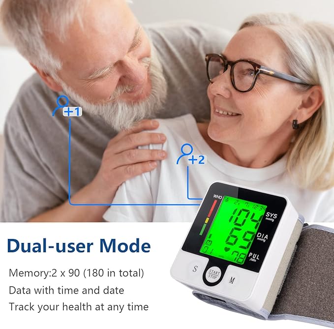 Wrist Blood Pressure Monitor for Home Use Digital Automatic Talking Wrist Blood Pressure Cuff, Rechargeable Blood Pressure Machine Adjustable Bp Cuff 3 Color Backlit LCD Display