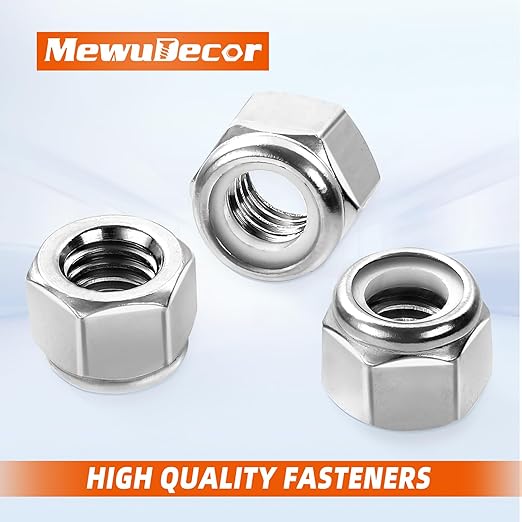 MewuDecor #10 24 Nylon Insert Hex Lock Nuts Locknuts, 304 Stainless Steel 18-8, Bright Finish, 100 PCS