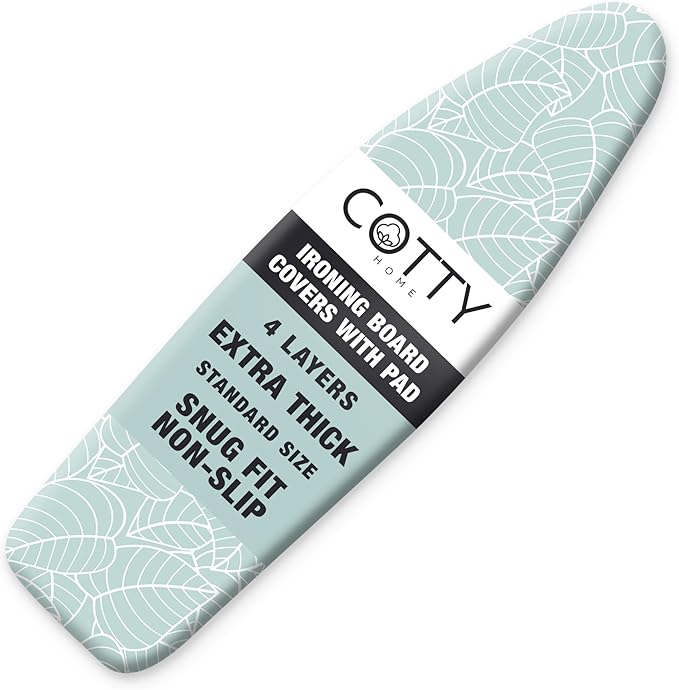 COTTY HOME Extra Thick Ironing Board Covers with Pad Standard Size 15x54, Heat Reflective Full Scorch Resistant Padding, Snug Fit Non-Slip Nose Pocket Fastener Straps Elastic Edges, Green Floral
