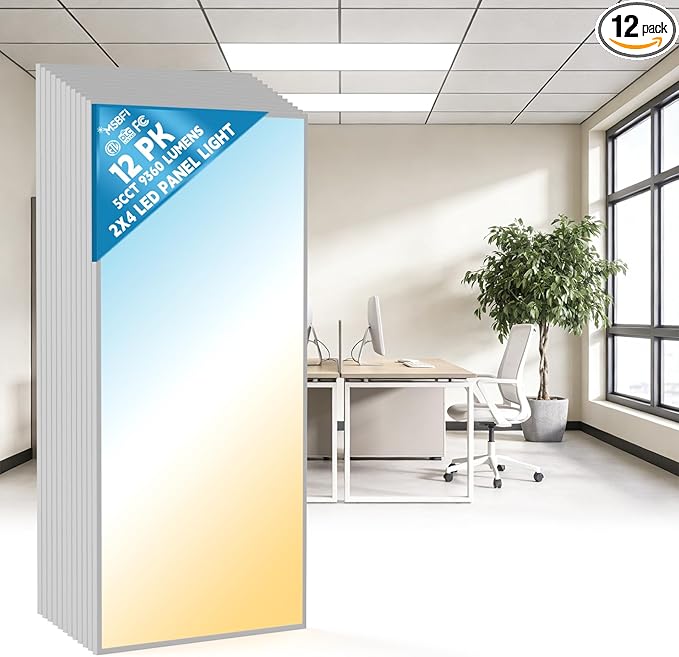 Msbfi 2x4 LED Flat Panel Lights Drop Ceiling Light Fixture 5000K 4000K 3000K Selectable 0-10v Dimmable, 30-40-50W 24x48 LED Light Fixture 100-277V for Office Ceiling Lighting Fixture ETL/DLC 12 Pack