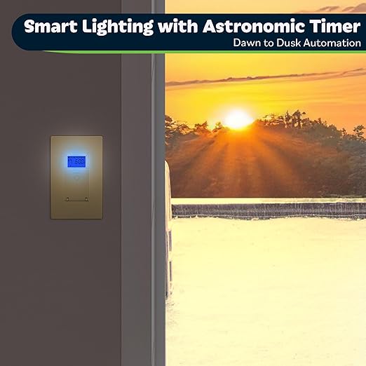 TOPGREENER Digital Astronomic Timer Switch, 7-Day Programmable Sunrise Sunset Timer for Lights, Fans, & Motors, Single-Pole or 3-Way, Neutral Wire Required, UL Listed, TGT01-HN-GD, Gold