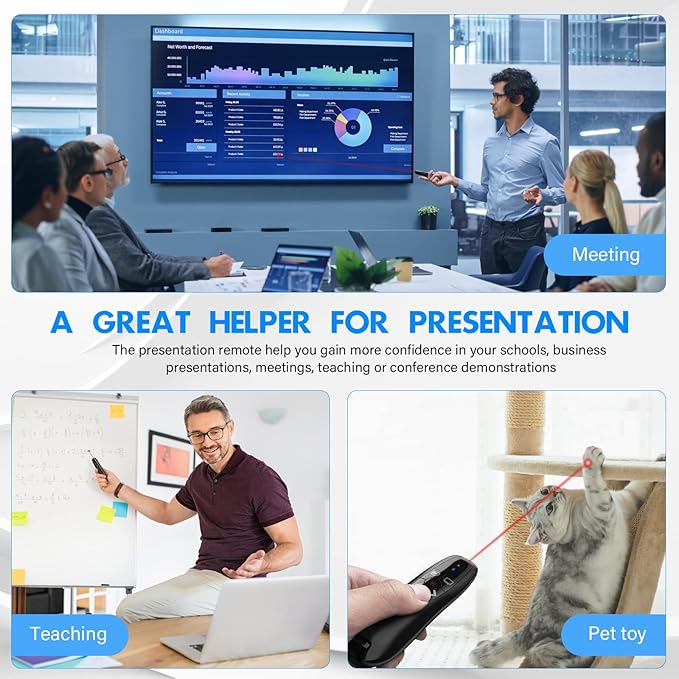NinjaABXY Presentation Clicker Wireless Presenter Remote Clicker for PowerPoint Presentation, Laser Pointer RF 2.4GHz USB PowerPoint Clicker Slide Advancer with Volume Control for Computer/Laptop/Mac
