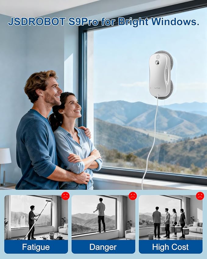 JSDROBOT S9PRO Window Cleaning Robot,Window Cleaner Robot with Portable Station Suitable for Stubborn Stains Intelligent Path Planning Automatic Dual Water Spray Edge Detection