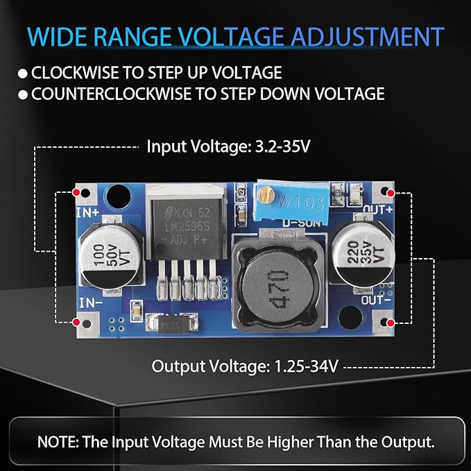 DROK LM2596 Buck Converter, Pack of 5 DC to DC Buck Converter Adjustable Voltage Regulator 3.2-35V to 1.25-34V