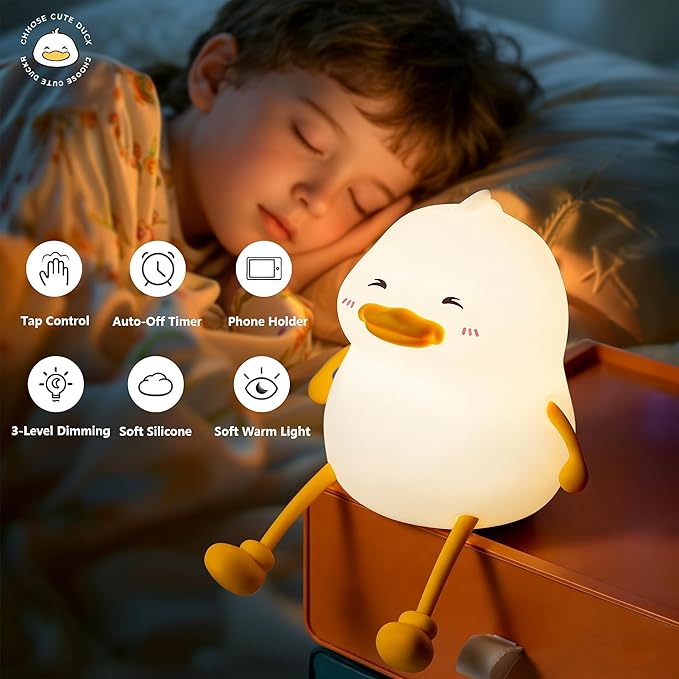Duck Night Light for Kids, Cute Benson Ducks Gifts, Squishy Touch Silicone Animal Nursery Bedside Lamp Goose Gifts, Dimmer & Rechargeable, Birthday Gifts for Boys Girls Women Teen(Hip Hop Duck)