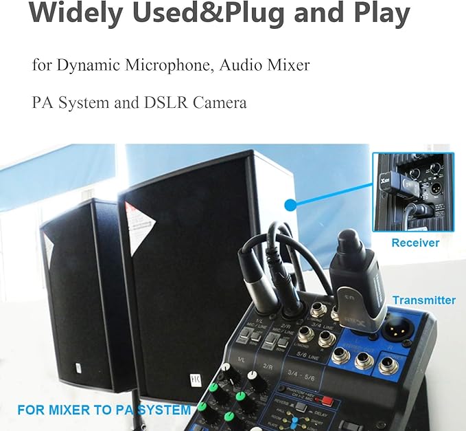 Xvive U3 XLR Microphone Wireless System 2.4GHz Wireless XLR Transmitter and Receiver for Dynamic Microphone, Audio Mixer, PA System