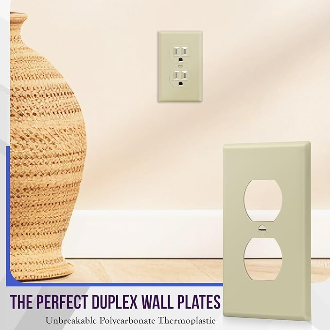 Duplex Wall Plates Kit by Enerlites 8821-I Home Electrical Outlet Cover, 1-Gang Standard Size, Unbreakable Polycarbonate Material, Ivory- 10 Pack Dual Port Replacement Receptacle Faceplates