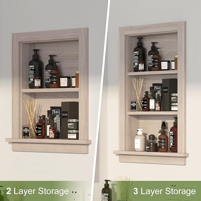 Recessed Medicine Cabinet,Fully Assembled 14x24 Recessed Wall Niche Insert,Waterproof in Wall Medicine Cabinet for Bathroom,Replacement Medicine Cabinet Shelves for Living Room,Washed Oak