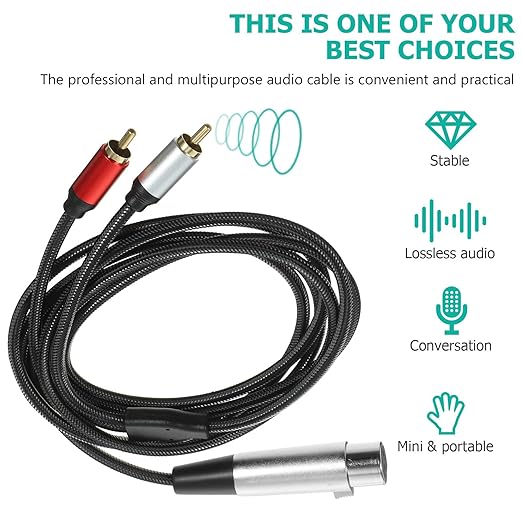 SEWCHICS XLR Female to Dual RCA Audio Splitter Cable 2m Microphone Signal Patch Cord for Audio Mixer Equipment