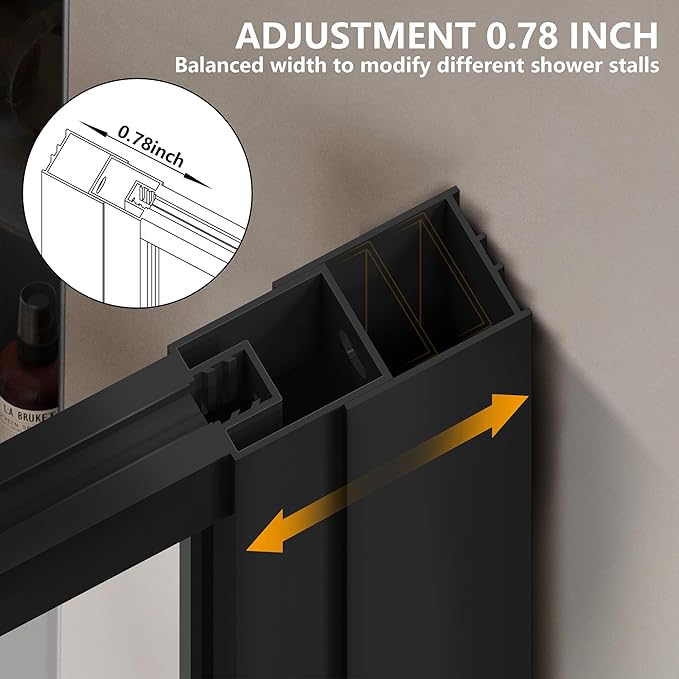 Shower Framed Glass Panel, 34" W x 74" H Shower Screen, 5/16" (8mm) Tempered Glass Shower Door, Fit for Walk-in Bathroom, Matte Black Fixed Shower Door