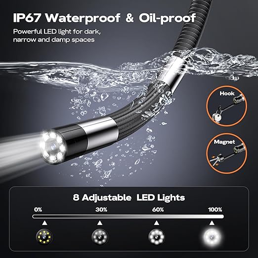 Two-Way Articulating Borescope Camera with Light: Industrial Endoscope Inspection Snake Camera - Flexible Bore Scope Cam with 0.33in Articulated Probe for Mechanic Automotive Engine Wall - 5.5FT