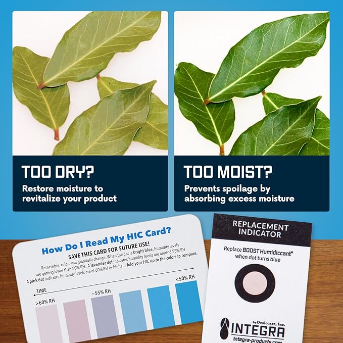 Integra Boost 2-Way Humidity Control Pack - Preserve Flavor & Control Humidity at 72% RH - Moisture Absorber for Herbs, Spices & More - 8 Gram (Pack of 20)