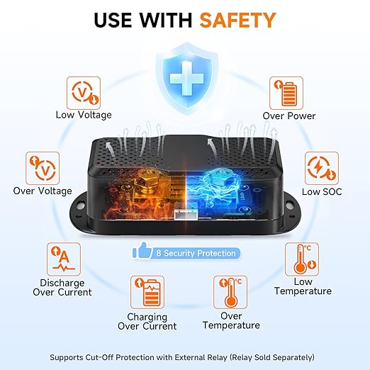 600A Shunt Battery Monitor, 0-120V Bluetooth Amp/Volt/Watt/Capacity Monitor with Protection Alarm, FOXWELL BT630 Smart Shunt for LiFePO4, Lithium Sealed, Gel, Flooded Battery (RV, Solar, Marine)