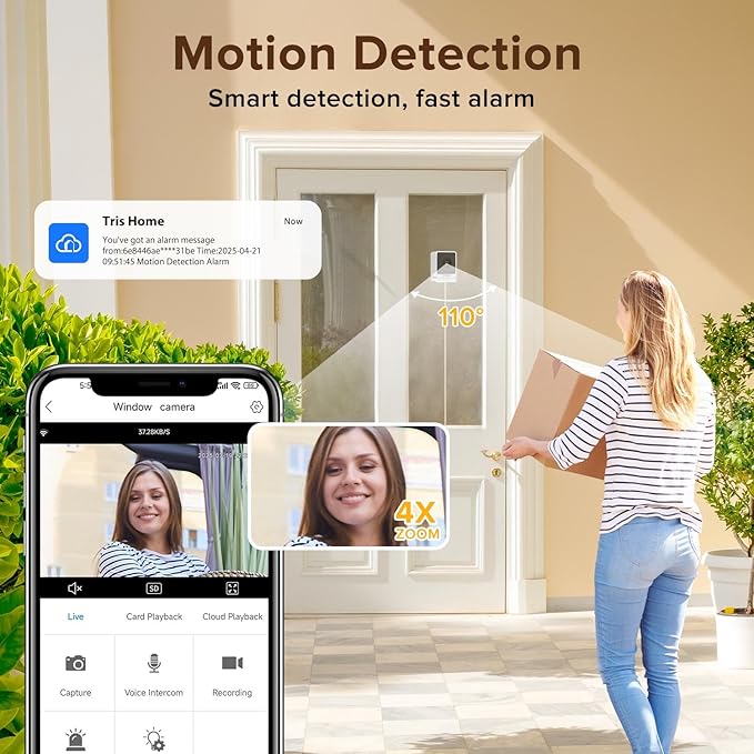 STSVA 3MP 2K Window Security Camera,2.4G&5G WiFi Indoor Camera for Home with Color Night Vision,24/7 Recording,Motion Detection,Support SD Card and US Cloud Storage.(1PCS)