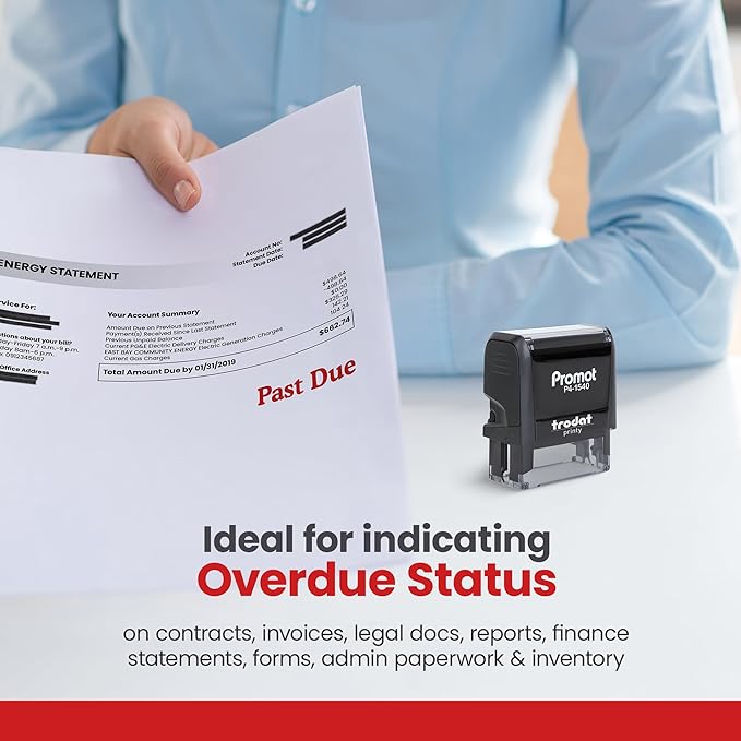 Promot Past Due Self Inking Rubber Stamp - Refillable Stampers for Office - Business, Accounting, Bookkeeping, Coding, Legal, Notary, Work, Ordering, Inventory, Check, Accounts Payable Stamp - Red Ink