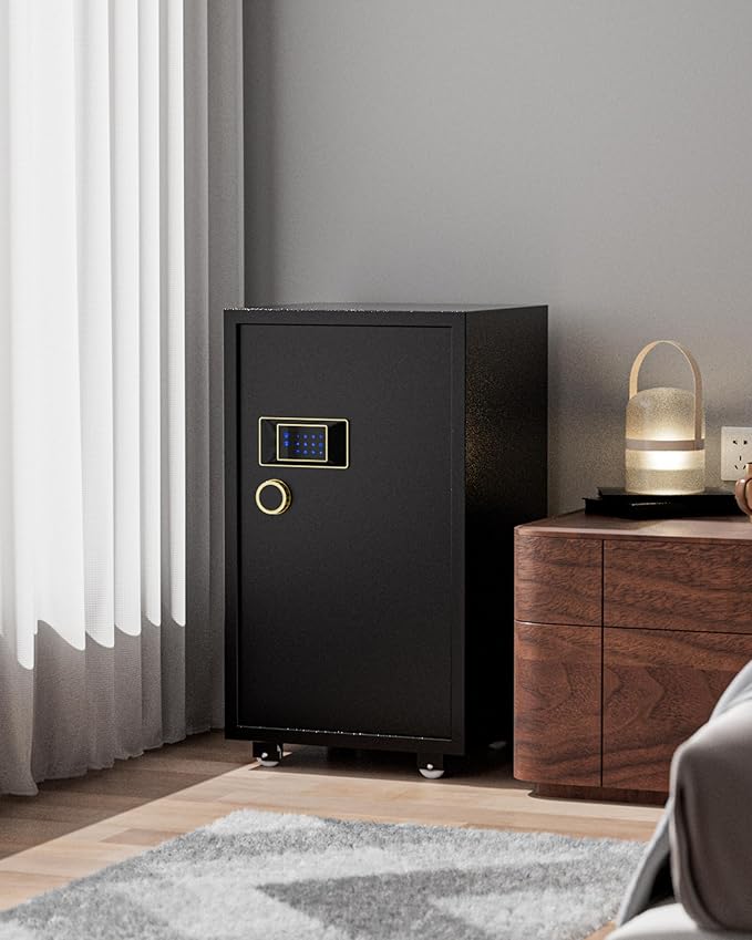 TIGERKING 7.2 Cu Ft Large Home Security Safe – Solid Steel Jewelry Cabinet, Touchscreen Keypad, Adjustable Shelves, Easy to Use, Anti-Theft Protection, Perfect for Families (Black, Classic Style)