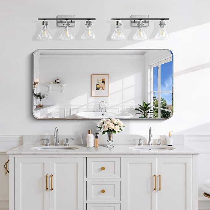 CILIBER Frameless Mirror, 24x48 Beveled Bathroom Mirror Rounded Corner, Frameless Wall Mirror Shatterproof Tempered Glass Lightweight Design for Bedroom Living Room Entryway