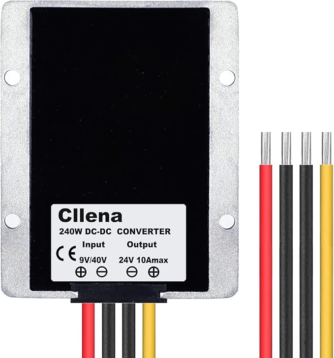 Cllena DC 9V-40V to 24V 10A Automatic Buck Boost Converter Step Down/Up Regulator Voltage Reducer Converter Waterproof Regulated DC Power Supply for Golf Cart Club Car LED Light