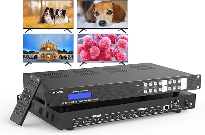 MT-VIKI 4x4 8K UHD HDMI 2.1 Matrix Switcher with Audio De-embedder, 8K@60Hz and 4K@120Hz, EDID, RS232, LAN Port, APP (4 in 4 Out)