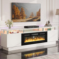 oneinmil Fireplace TV Stand with 36” Electric Fireplace, 80” 2 Tier TV Console Stand for TVs Up to 90"", LED Light Entertainment Center, Fireplace for The Living Room TV Stand, White, H21014WH-80