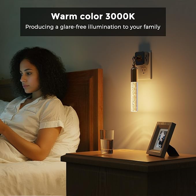 L LOHAS LED Night Lights Plug into Wall, 2 Pack Dimmable Night Light 0-100LM, Rotating Night Lights With Light Sensor, 3000K Soft Light, LED Acrylic Bubble Nightlight Plug in for Bathroom Hallway