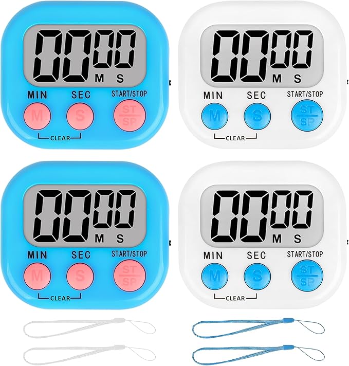 ZILLEEN Classroom Timer for Kids Teachers 4 Pack Digital Timers, Blue & White