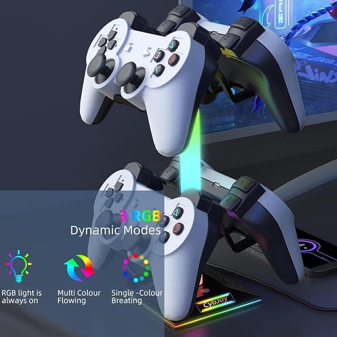 CybJoy RGB Headset Stand, Gaming Controller Stand with 2 USB and 1 Type-C Ports,10 Light Modes Headset Holder PC Gaming Accessories, Suitable for All Earphone Accessories, Gift for Boys Men Gamers
