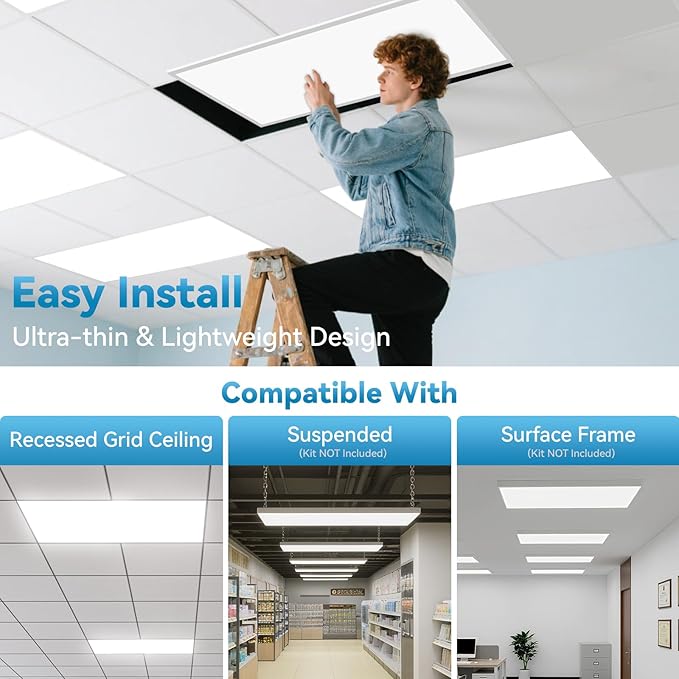 Msbfi 2x4 LED Flat Panel Lights Drop Ceiling Light Fixture 5000K 4000K 3000K Selectable 0-10v Dimmable, 30-40-50W 24x48 LED Light Fixture 100-277V for Office Ceiling Lighting Fixture ETL/DLC 48 Pack