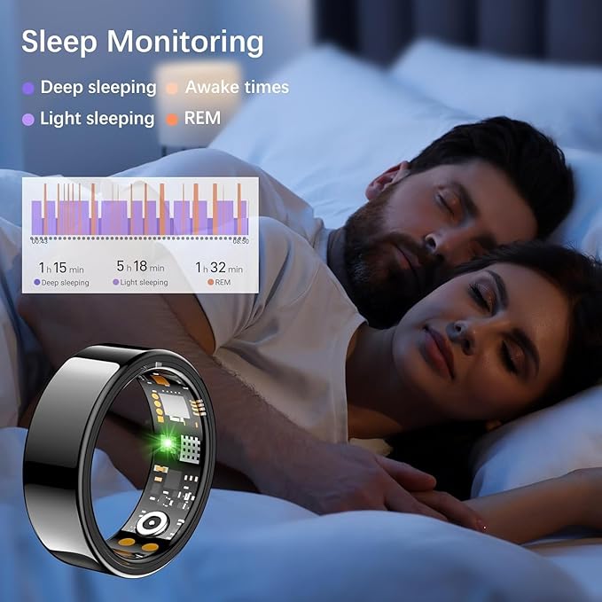 Smart Health Ring for Women Men, Fitness Tracker Ringwith Heart Rate, Blood Oxygen, Sleep Tracker, stepTracker, No Subscription Fee,lP68 Waterproof Smart Ringfor iPhone & Android (Black. 6#)