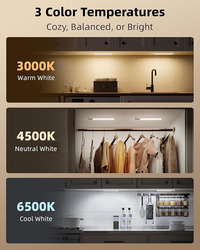 EZVALO 5 Pack Under Cabinet Lighting, 2400mAh Rechargeable Motion Sensor Light, 10inch Magnetic Closet Lights with Dimmable & 3 Color Temps, Wireless Motion Activated Lights with Remote for Kitchen