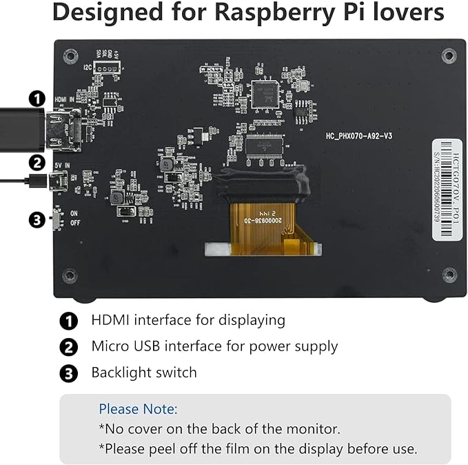 HAMTYSAN Raspberry Pi Screen 7 Inch HDMI Monitor 800x480 LCD Screen Display Mini Small Monitor for Raspberry Pi 4/3/2/Zero/B/B+ Win11/10/8/7 (Non-Touch), Driver Free
