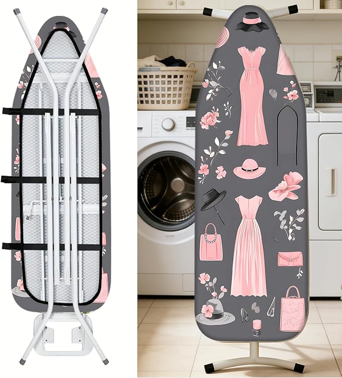 Nuxovilar Ironing Board Cover Needle Cotton 15x54 Inches | Ironing Board Cover and Pad Pink Fashion Design Needle Cotton for Bedroom, Dressing Area, Laundry Space