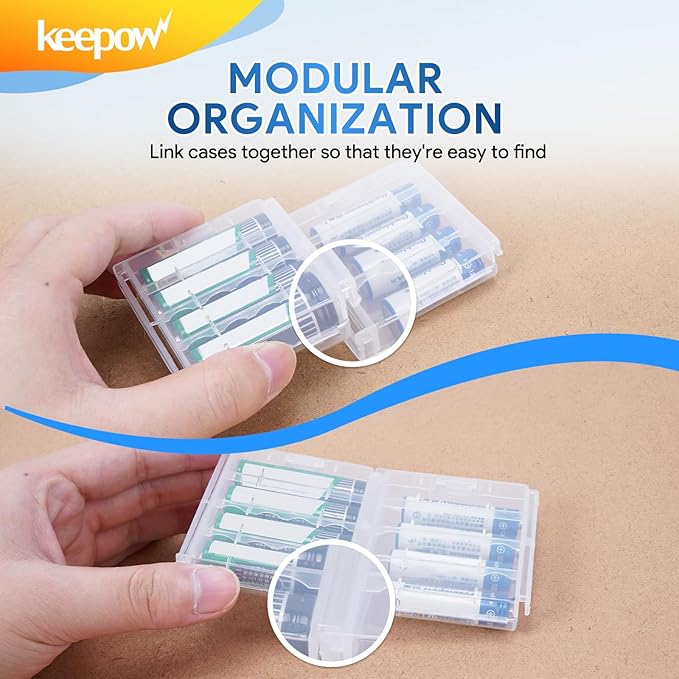 KEEPOW 4 Pcs AA/AAA Battery Storage Case Holder Box, Clear Color
