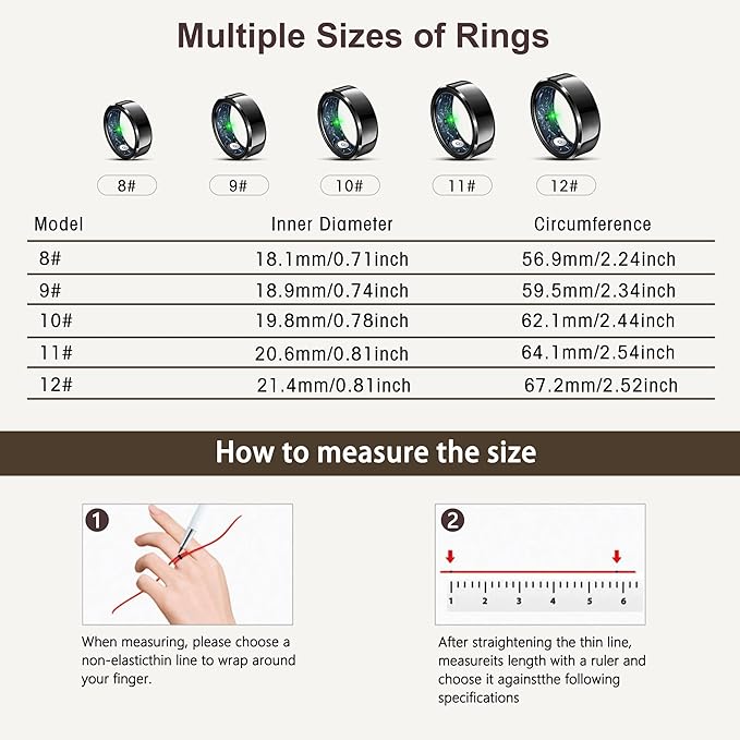 RIFESI Smart Ring for Women Men, Fashion Minimalist Fitness Ring & Sleep Tracker Ring with Heart Rate, Blood Pressure,5ATM Waterproof Health Ring,Gifts for Women Men Gift,No Subscription (12,Black)