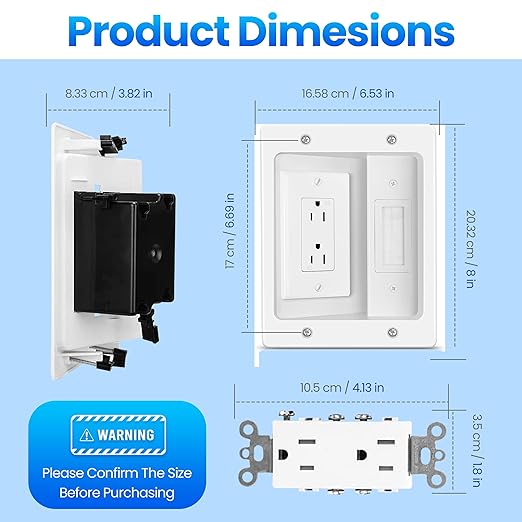Inara in Wall Cable Management Kit – Recessed Outlet to Hide TV Cords & Wires, Power Bridge Mounting Concealer, TV Cord Hider for Wall Mounted TV & Cable Pass Through, in-Wall Hidden Back Cover