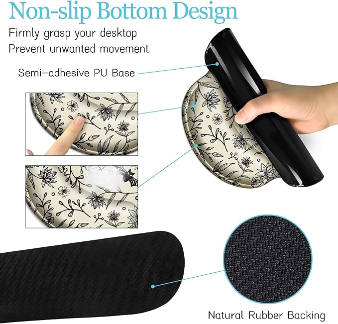 LIMKRIAN Goth Bat Mouse Pad Set Large Desk Mat for Desktop, Ergonomic Mouse Pad with Wrist Rest for Gaming, Keyboard Mat Wrist Support Cup Coaster Set, Gothic Office Desk Accessories Decor Supplies