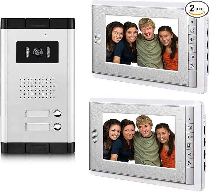 2 Units Apartment Video Intercom System, 7 Inch Monitor Wired Video Doorbell by AMOCAM