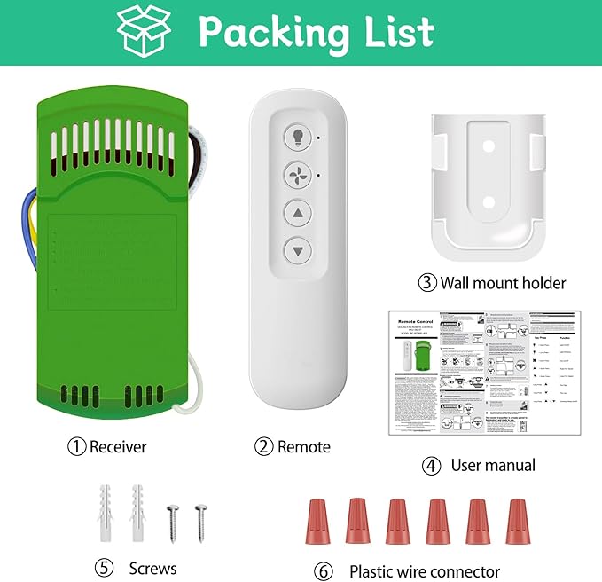 Replacement for Ceiling Fan Remote Control Kit with Light Dimmer, Compatible with Remote 99770 99772 99392 99122 99123 99600, Universal Remote Control with Receiver works for most 3 Speeds Ceiling Fan