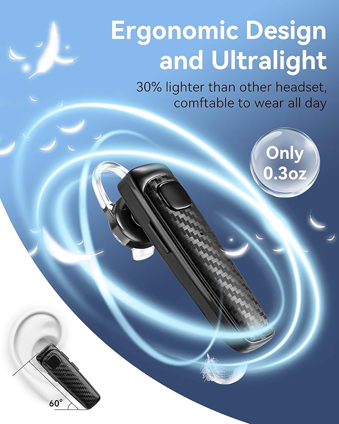 MQQC S525 Bluetooth 5.1 Wireless Earpiece, 16Hrs HD Calling, CVC8.0 Noise Cancelling, Hands-Free, Black