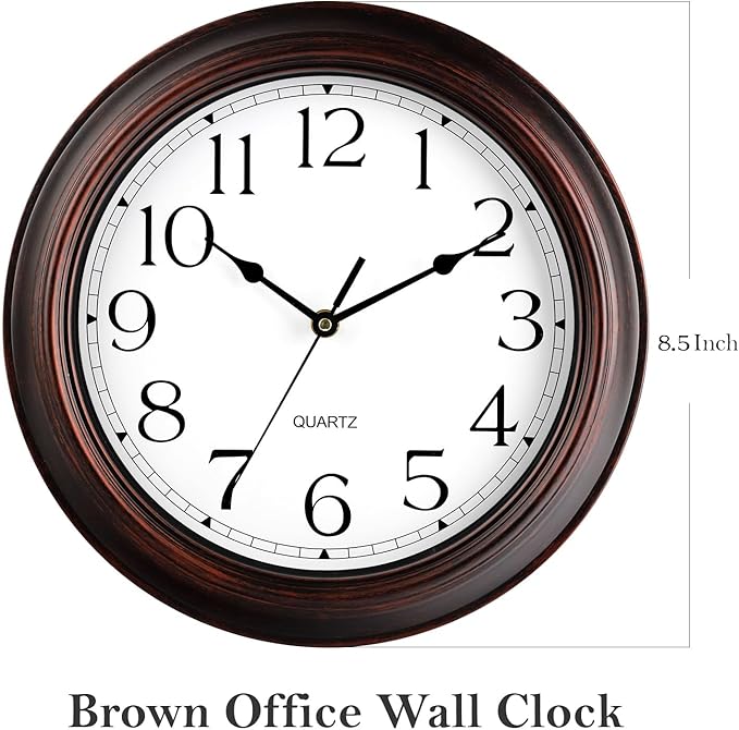 KECYET Wall Clocks Battery Operated Silent Non-Ticking Wall Clock 8.5 Inch Small Vintage Retro Rustic Style Decorative for Kitchen Living Room Home Office (Bronze)