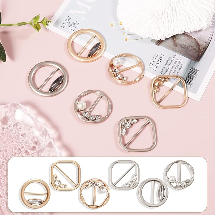 T-Shirt Clips 9 PCS, Clothes Corner Knotted Button, Fashion Alloy Pearl Rhinestone Circle Clip Buckle Round Shirt Silk Scarf