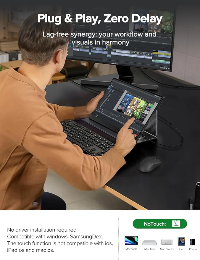 EVICIV Portable Monitor Touchscreen 15.6”, 125% sRGB 1080P IPS 10-Point Touch Screen Monitor, VESA & Case, HDMI USB C, Ultra-Thin Travel Second Screen for Laptop, Computer, Game Consoles
