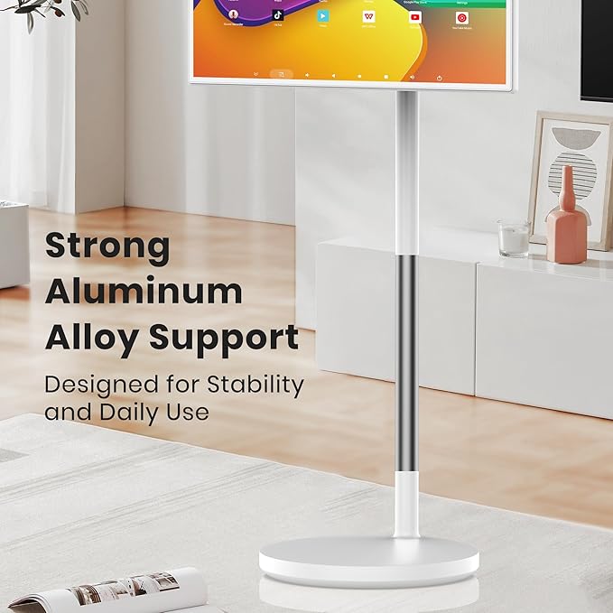 BIGASUO 32-Inch Portable Smart Screen 1080p Portable Monitor with Rotatable Touch Screen, 8G RAM+128G Storage, Android 13 OS, Built-in Battery(4-6H), Rolling TV on Wheels, Remote Control