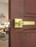 Mengico 1 Pack Gold Privacy Lever Door Handle Interior with Lock, Heavy Duty Square Door Lock for Bed/Bath, Keyless Door Locksets, Reversible for Left Right Handed Doors
