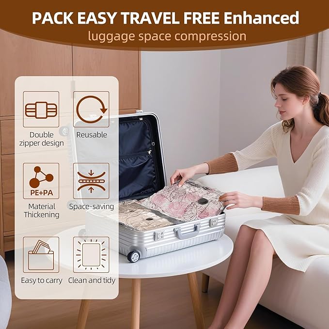 VACKFOX Travel Vacuum Storage Bags with Rechargeable USB Pump, 9 Pack Carry-On Size Compression Packing Bags for Luggage and Suitcase, Space Saver for Clothes and Clothing Travel