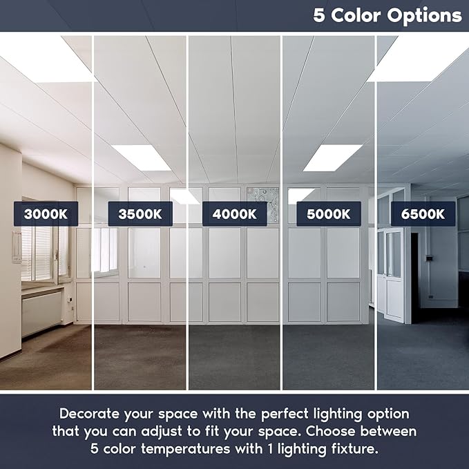 LUXRITE 2x4 FT LED Flat Panel Light, 5CCT Color Selectable 3000K 3500K 4000K 5000K 6500K, Wattage Selectable 30W/40W/50W, 6250 Lumens, LED Drop Ceiling Lights, 0-10V Dimmable, DLC & ETL (16 Pack)