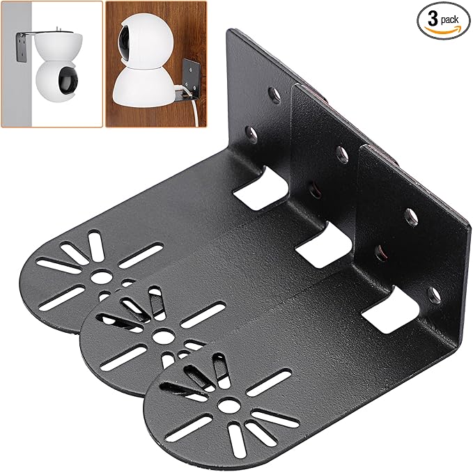 Sumnacon 3PCS Wall Mount Camera Shelf- Metal Small Wall Shelf with Adhesive,Universal Small Floating Shelf for Security Cameras, Speakers,Black