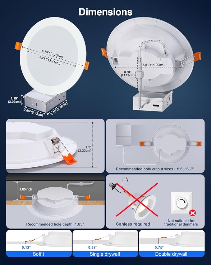 Smart Recessed Lighting 6 Inch, RGBCW Color Changing Canless Recessed Ceiling Lights, Dimmable Retrofit Downlight Compatible with Alexa, Siri, Google Voice & App Control with Junction Box, 6 Pack