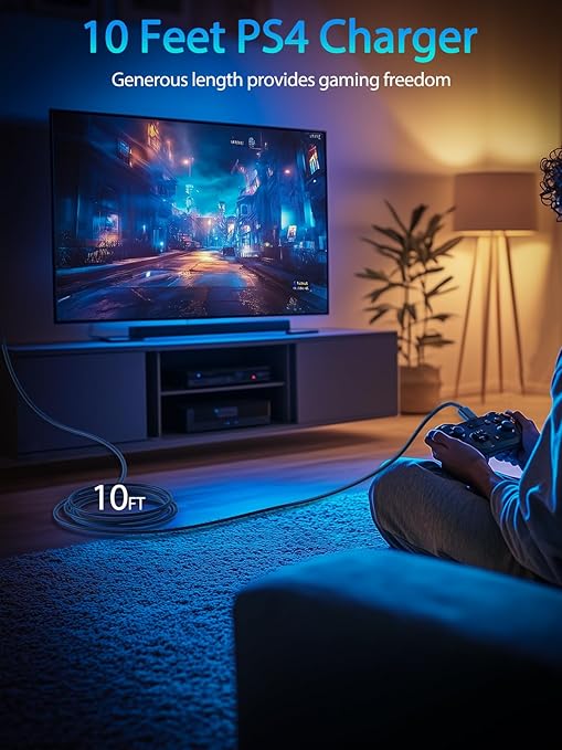 10ft PS4 Controller Charging Cable Compatible with Xbox One Controller,PS4 Charger Cord for Playstation-4,PS 4 Slim Pro,Dualshock 4,Fire Stick,Game Accessories Micro-USB Data Cord for Xbox One S,X