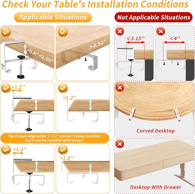 SUREUP9 No Drill Under Desk Cable Management Tray, 48" Cord Organizer with Clamp, Fabric Cable Management for Standing Desks, Ideal for Home & Office - White